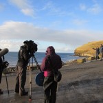 Tom Heap of BBC Country File interviewing Eileen Linklater at EMEC's wave test site in 2013