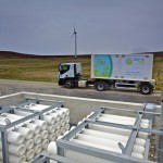 EMEC hydrogen storage cylinders, mobile storage unit, and Eday turbine (Credit Colin Keldie)