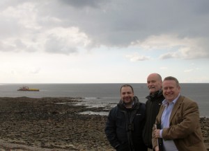 (l-r) Andrew Jamieson, David Arnold and David Currie, at EMEC's wave test site at Billia Croo.