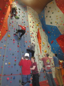 Donna, Ingrid and Stuart on the wall. belayed by Paul, Ian and Keith.
