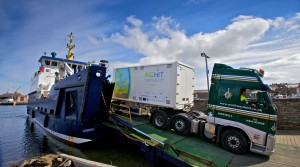 Hydrogen mobile storage unit coming off Shapinsay ferry (Credit Colin Keldie, courtesy of BIGHIT)