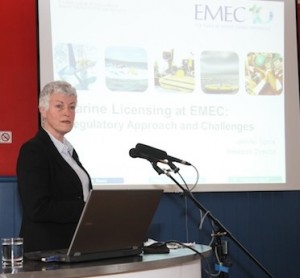 EMEC's Jennifer Norris speaking at the Global Ocean Energy symposium (Credit: Orkney Photographic)