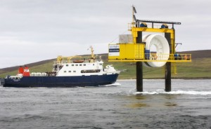 The Earl Sigurd passing the Open Hydro test rig (Image Open Hydro)