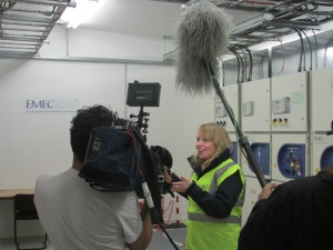 ZDF interviewing Eileen Linklater in the Billia Croo substation