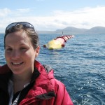 Dee Nunn with Pelamis Wave Power's P2 wave energy converter at EMEC's wave test site