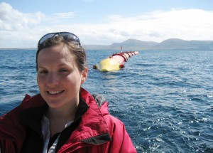 Dee Nunn with Pelamis Wave Power's P2 wave energy converter at EMEC's wave test site