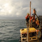 Roving Eye ROV is lowered into the sea off Orkney (credit Keith Bichan)