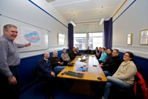 EMEC's Stuart Baird speaks with delegates on the ICOE Orkney Day Trip (Credit: Colin Keldie)