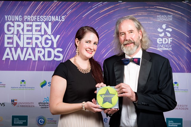 EMEC's Lisa MacKenzie with Prof Paul Mitchell, Energy Technology Partnership (Credit: Tim Winterburn)