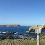 Whale bone and Brough of Birsay, north coast of Orkney