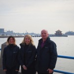 EMEC team at Qingdao seafront, December 2016. From l-r: Florence Ungaro, Eileen Linklater and Neil Kermode.