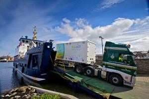 Hydrogen mobile storage unit coming off Shapinsay ferry (Credit Colin Keldie)