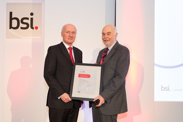 John Griffiths accepting BSI International Standards Maker Award (Credit BSI)