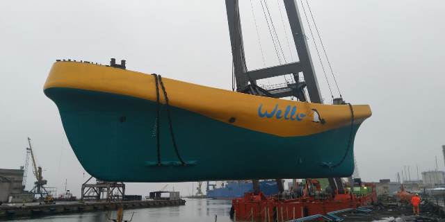 Wello Penguin WEC2 being lifted into the sea in Tallinn, Estonia (Credit, Wello)