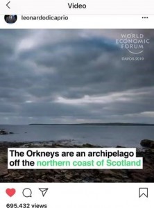 The World Economic Forum video on Orkney renewable video shared on Leonardo DiCaprio's Instagram page