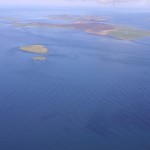 Aerial view of tide flowing through EMEC Fall of Warness tidal test site (Credit Aquatera)