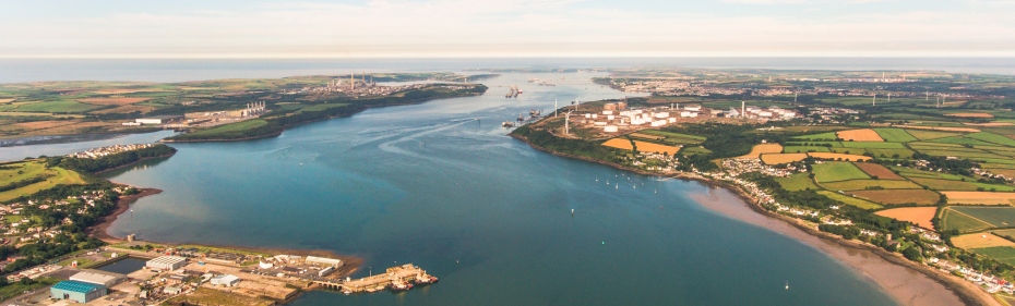 Arial view of Milford Haven waterway, home to META (Credit Marine Energy Wales)