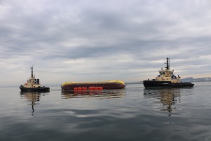 ATIR platform positioned horizontally in sea, using a system of buoys (Credit Magallanes Renovables)