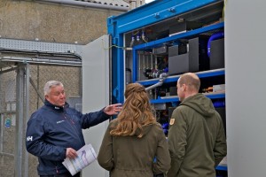 John Skuse of EMEC shows Duke and Duchess inside hydrogen fuel cell (Credit Colin Keldie)