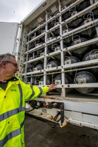 Dave Wakefield, EMEC operations technician, providing a tour of the hydrogen mobile storage unit (Credit Colin Keldie)