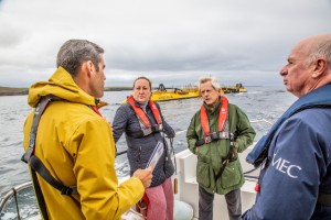 Andrew Scott, Orbital CEO speaking with Anne-Marie Trevelyan MP and Richard Graham MP at EMEC tidal test site (Credit Colin Keldie)