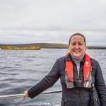 Anne-Marie Trevelyan MP, UK Energy Minister, at EMEC tidal test site witnessing Magallanes and Orbital tidal turbines in action (Credit Colin Keldie)