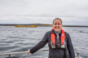 Anne-Marie Trevelyan MP, UK Energy Minister, at EMEC tidal test site witnessing Magallanes and Orbital tidal turbines in action (Credit Colin Keldie)