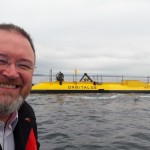 David Duguid MP viewing Orbital and Magallanes tidal turbines at EMEC tidal test site, Orkney (Credit EMEC)