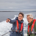 Sue Barr, Marine Energy Council, discussing ocean energy with Richard Graham MP en route to EMEC tidal test site (Credit Colin Keldie)