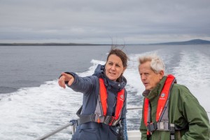 Sue Barr, Marine Energy Council, discussing ocean energy with Richard Graham MP en route to EMEC tidal test site (Credit Colin Keldie)