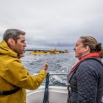 UK Energy Minister and Andrew Scott, Orbital CEO, viewing Orbital O2 tidal turbine at EMEC tidal test site (Credit Colin Keldie)