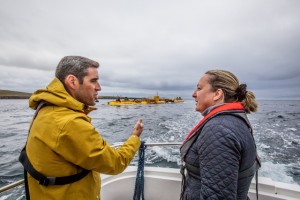 UK Energy Minister and Andrew Scott, Orbital CEO, viewing Orbital O2 tidal turbine at EMEC tidal test site (Credit Colin Keldie)