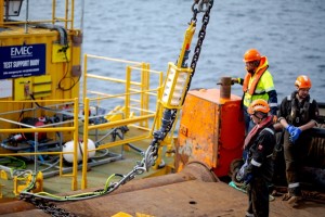 TFI mooring demo on EMEC test support buoy (Credit Colin Keldie)