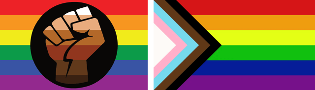 L-R: Queer People of Color Flag; "Progress" Pride Flag