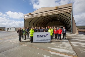 The consortium at the opening of the SATE hangar facilities at Kirkwall Airport facilities during phase one (credit EMEC)