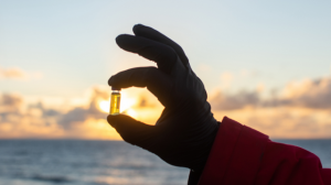 Close up of sample of synthetic gasoline produced at EMEC Billia Croo test site in 2021 (Credit Zero Petroleum)