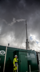 Trial of hydrogen ready combined heat and power unit with water vapour coming out of the exhaust (Colin Keldie - EMEC)