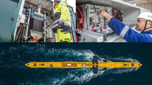 The 3-in-1 system trial integrated tidal energy with vanadium flow batteries and a hydrogen electrolyser (Photo credits EMEC, Orbital Marine Power) 