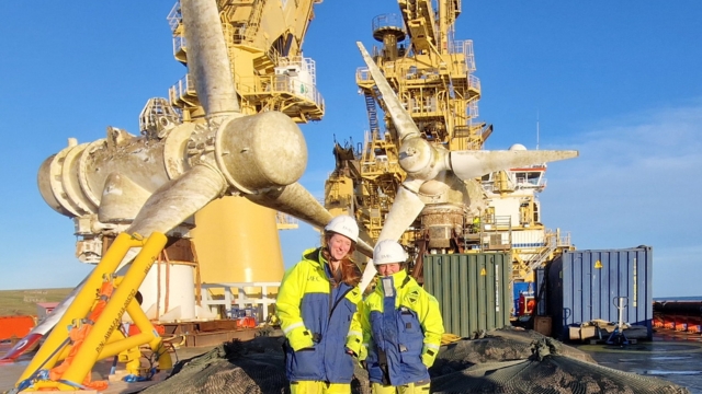 Heather and Flo with MeyGen turbines crop