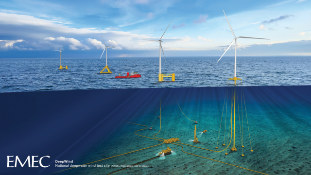 An artist's illustration of a deepwater wind test site