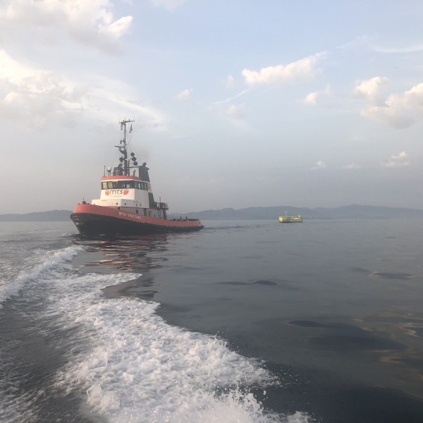 The ATIR being towed from Vigo to EMEC in Orkney (Credit Magallanes)